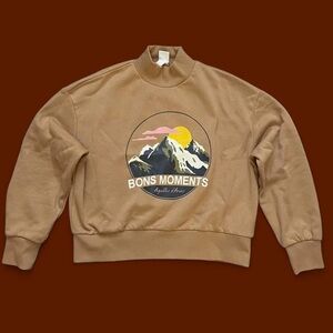 H&M Beige Crewneck Sweater with Mountain Graphic